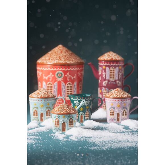 Anthropologie Ginger Stoneware Mug Light Blue New Lidded Gingerbread Cup NWT - Picture 3 of 3